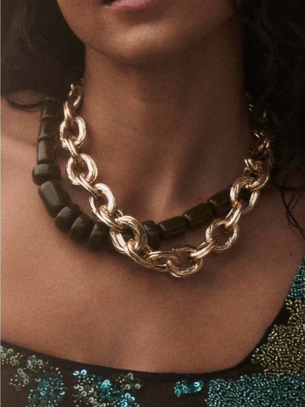 Anthropologie Black Chunky Resin Beaded Necklace. Brand new!